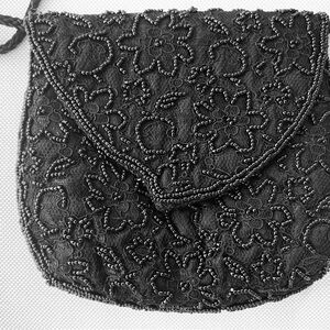 Black Beaded Floral Clutch